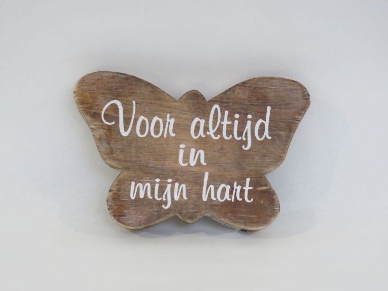 Houten tekstblok vlinder