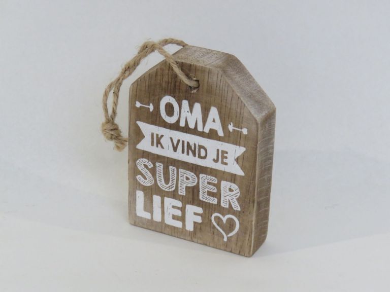 Houten tekslabel