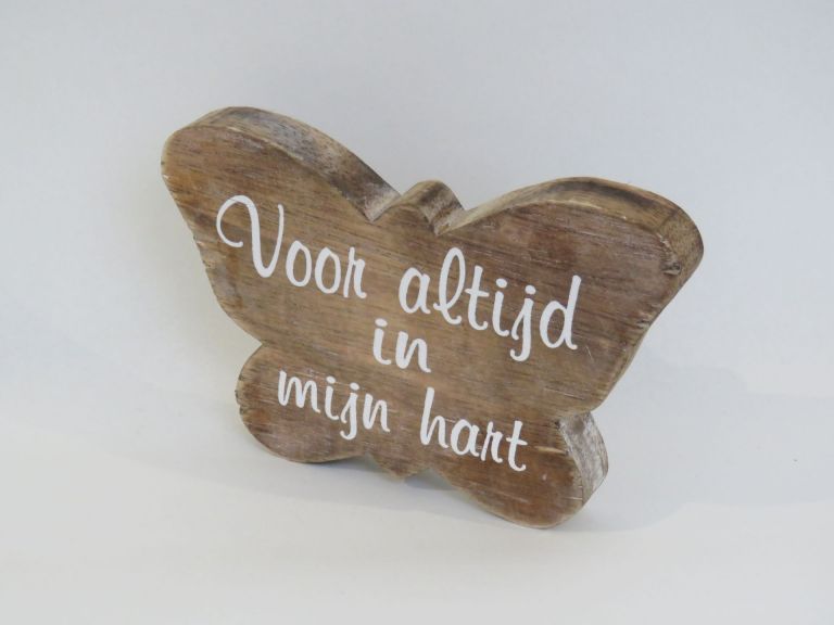 Houten tekstblok vlinder